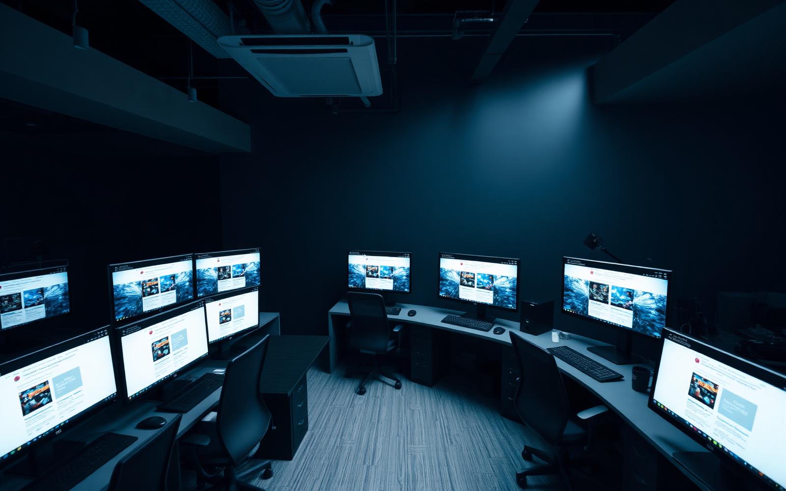 Modern minimalist office with multiple monitors